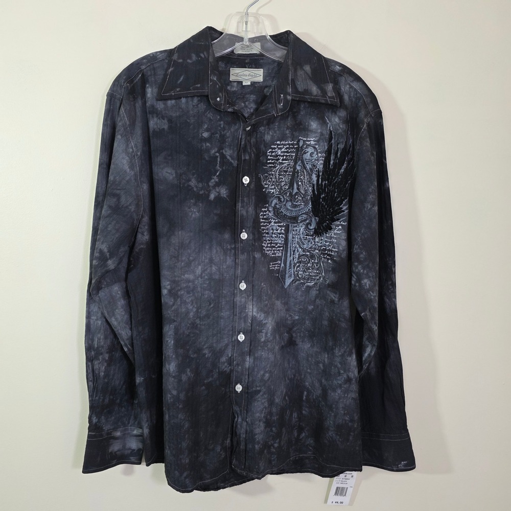 Eighty Eight NWT Mens Shirt Sword Wing Graphic Tie Dye Gothic Edgy Button Down M